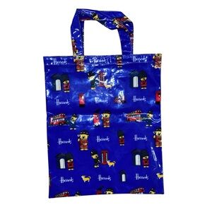 Harrods Teddy Bear Small Blue Tote Bag with London Icons